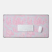 Elegante blauw roze toile de jouy bureaumat (Keyboard & Muis)