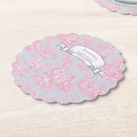 Elegante  blauw roze toile de jouy kartonnen onderzetters (Gekanteld)