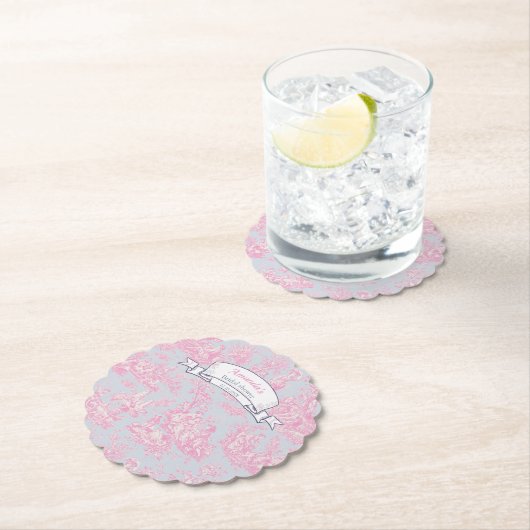 Elegante  blauw roze toile de jouy kartonnen onderzetters (Insitu)