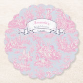 Elegante  blauw roze toile de jouy kartonnen onderzetters (Voorkant)