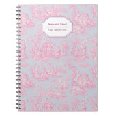 Elegante  blauw roze toile de jouy klein notitieboek (Voorkant)