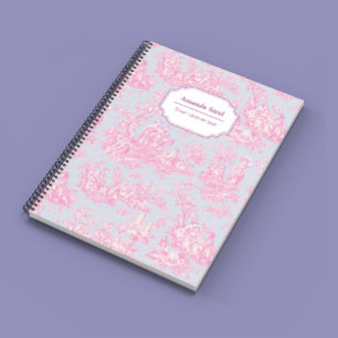 Elegante  blauw roze toile de jouy klein notitieboek