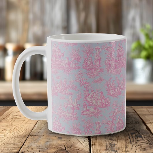 Elegante  blauw roze toile de jouy koffiemok