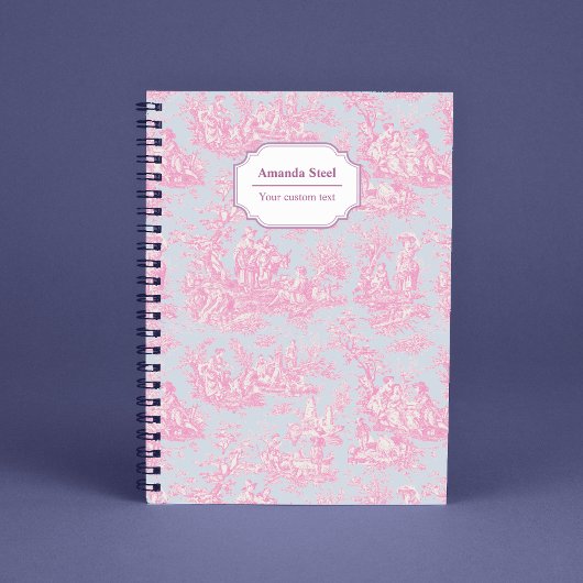 Elegante  blauw roze toile de jouy notitieboek