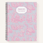 Elegante  blauw roze toile de jouy notitieboek (Voorkant)