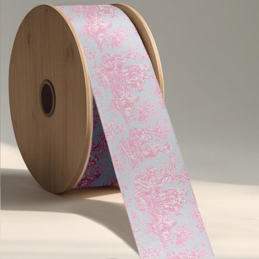 Elegante  blauw roze toile de jouy satijnen lint