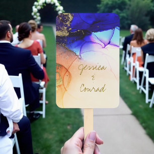 Elegante Blauw Sinaasappel Wedding Program Set van Handwaaier