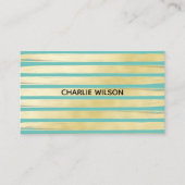 Elegante blauw turquoise gouden folie gestreepte v visitekaartje (Voorkant)