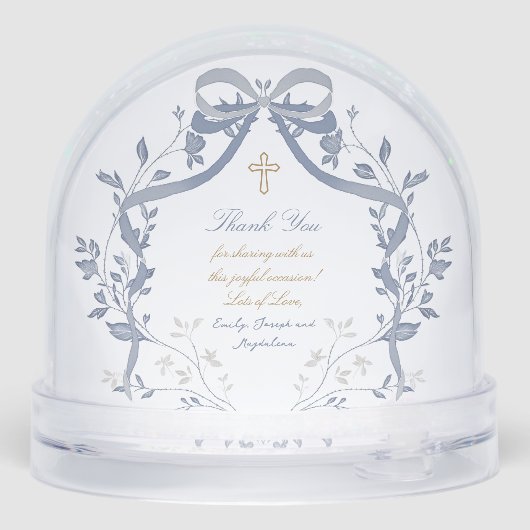 Elegante blauw waterverf lijst Doop dank u Sneeuwbol (Achterkant)