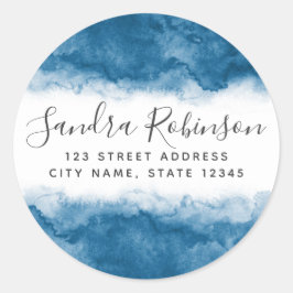 Elegante blauw waterverf retour adreslabels ronde sticker