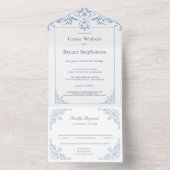 Elegante Blauw-Wit All in One Wedding Uitnodiging (Binnen)