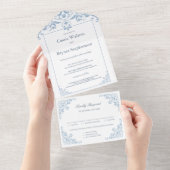 Elegante Blauw-Wit All in One Wedding Uitnodiging (Afscheurbaar)