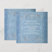 Elegante Blauw Wit Baby Boy Doop Kaart (Voorkant / Achterkant)