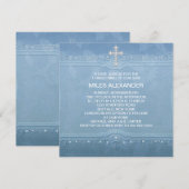 Elegante Blauw Wit Baby Boy Doop Kaart (Voorkant / Achterkant)