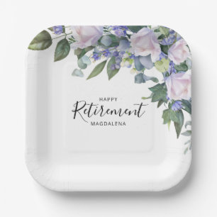 Elegante Blauw Wit Bloemen Custom Retirement Party Papieren Bordje