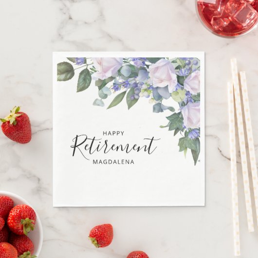 Elegante Blauw Wit Bloemen Custom Retirement Party Servet (Insitu)