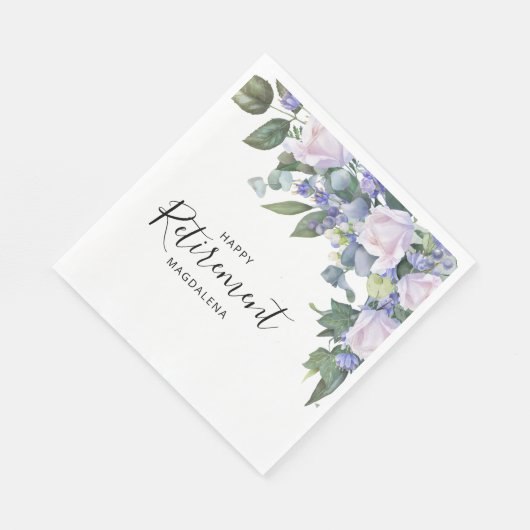Elegante Blauw Wit Bloemen Custom Retirement Party Servet (Hoek)