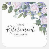 Elegante Blauw Wit Bloemen Pensioen Partij Vierkante Sticker (Voorkant)