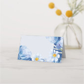 Elegante  Blauw Wit Bloemen Trendy bruiloft Plaatskaartje (Achterkant)