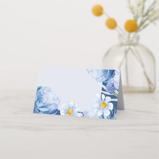 Elegante  Blauw Wit Bloemen Trendy bruiloft Plaatskaartje (Achterkant)