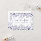 Elegante Blauw Wit Bruidsmeisje Uitnodigen Kaart (Voorkant / Achterkant in situ)