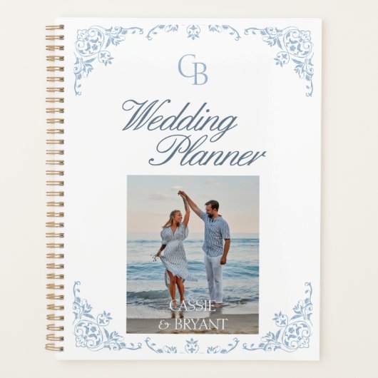 Elegante Blauw-Wit Chic Wedding Planner (Voorkant)