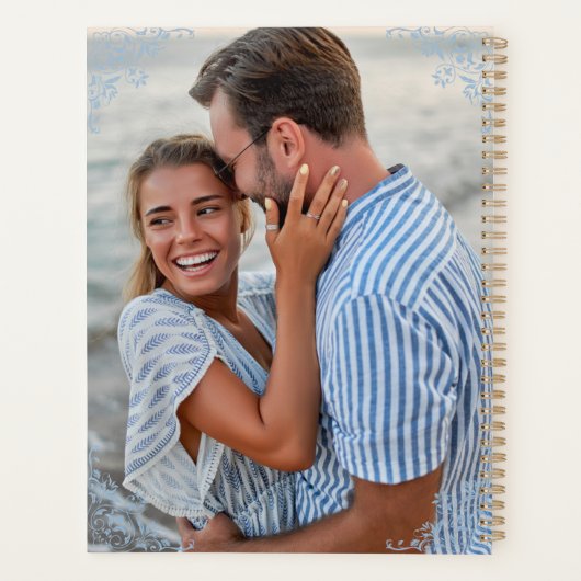 Elegante Blauw-Wit Chic Wedding Planner (Achterkant)