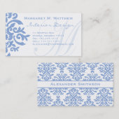 Elegante Blauw-Wit Damaskletter M Visitekaartje (Voorkant / Achterkant)