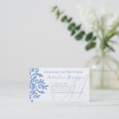 Elegante Blauw-Wit Damaskletter M Visitekaartje (Staand voorkant)