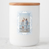 Elegante Blauw & Wit Foto Rand Trouwetiketten Voedselcontainer Etiket (Voorkant)