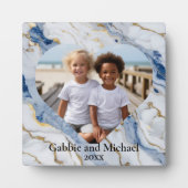 Elegante blauw wit goud marmeren foto sjabloon fotoplaat (Voorkant)