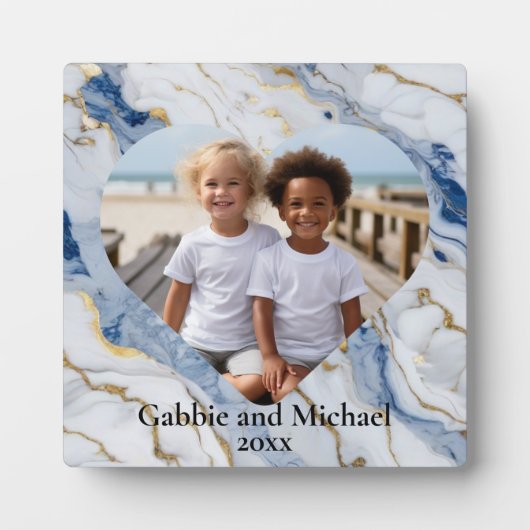 Elegante blauw wit goud marmeren foto sjabloon fotoplaat (Voorkant)