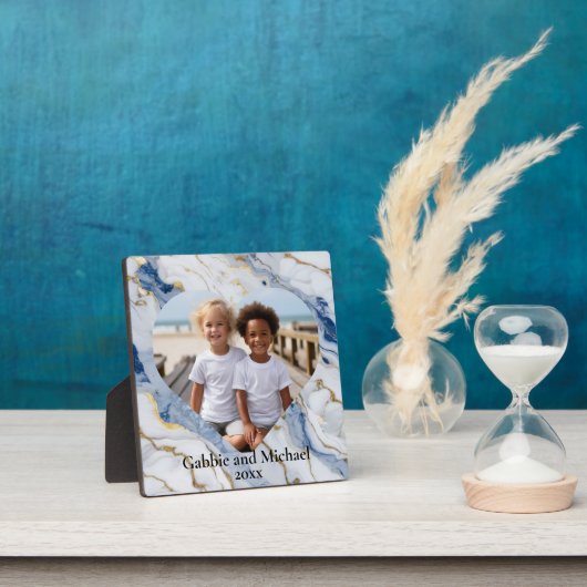 Elegante blauw wit goud marmeren foto sjabloon fotoplaat (Insitu)