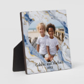 Elegante blauw wit goud marmeren foto sjabloon fotoplaat (Voorkant)