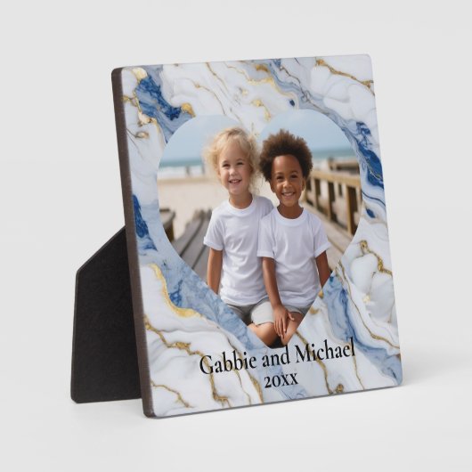 Elegante blauw wit goud marmeren foto sjabloon fotoplaat (Voorkant)