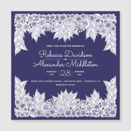 Elegante Blauw Wit Huwelijksuitnodiging Magetische