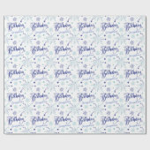 Elegante Blauw Wit Kalligrafie Vuurwerk Verjaardag Cadeaupapier (Vlak)