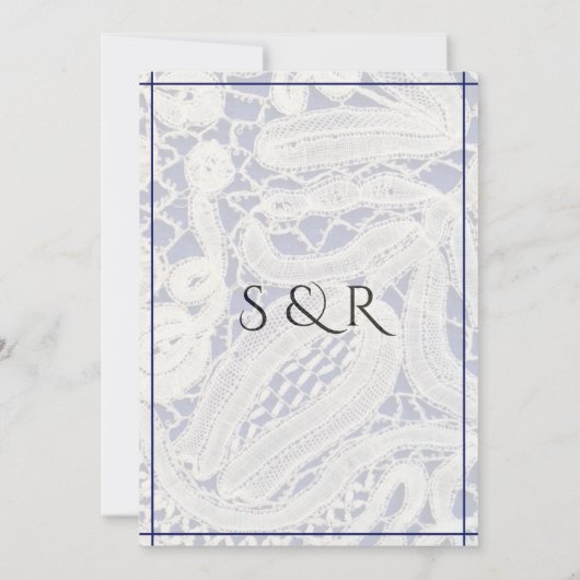 Elegante Blauw & Wit Kant met Ringen - Kaart (Achterkant)