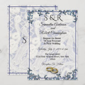 Elegante Blauw & Wit Kant met Ringen - Kaart (Voorkant / Achterkant)