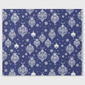 Elegante  Blauw Wit Kerst Ornamenten Cadeaupapier (Vlak)