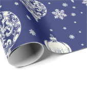 Elegante  Blauw Wit Kerst Ornamenten Cadeaupapier (Rol Hoek)
