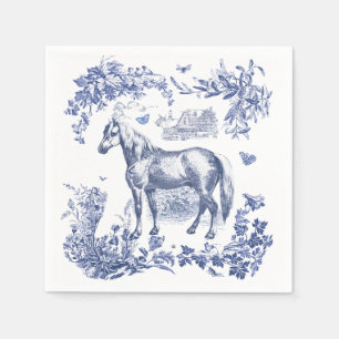 Elegante Blauw Wit Paard Bloemen Servet