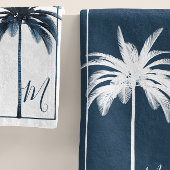 Elegante Blauw & Wit Palm Tree Monogram Badtoren Bad Handdoek