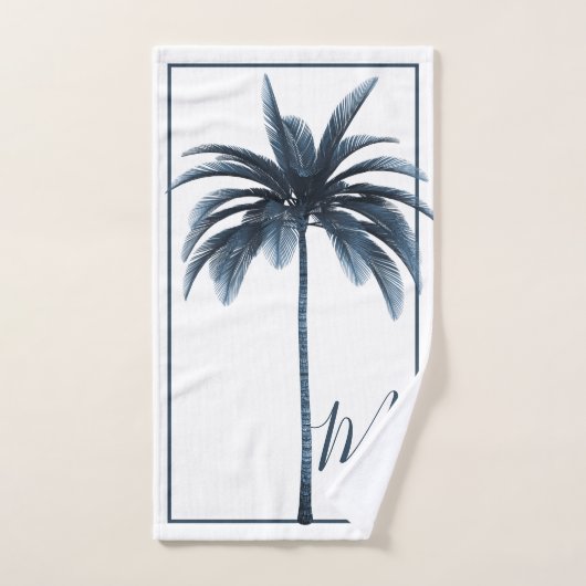 Elegante Blauw & Wit Palm Tree Monogram Badtoren Bad Handdoek (Handdoek)
