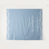 Elegante Blauw-Wit Trouwfoto Achtergrond Wandkleed (Voorkant (horizontaal))