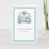 Elegante Blauw-Wit Wieg Baby Boy Doop Kaart (Voorkant)