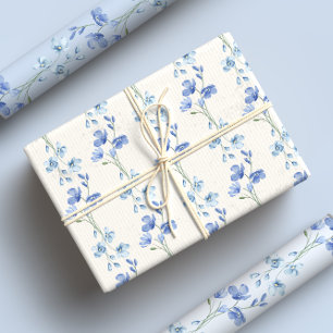 Elegante Blauw & Wit Wildflower Waterverf Inpakpapier Vel