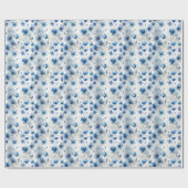 Elegante blauw wit zilveren waterverf bloemen cadeaupapier (Vlak)