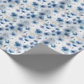 Elegante blauw wit zilveren waterverf bloemen cadeaupapier (Hoek)