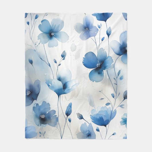 Elegante blauw wit zilveren waterverf bloemen fleece deken (Voorkant)